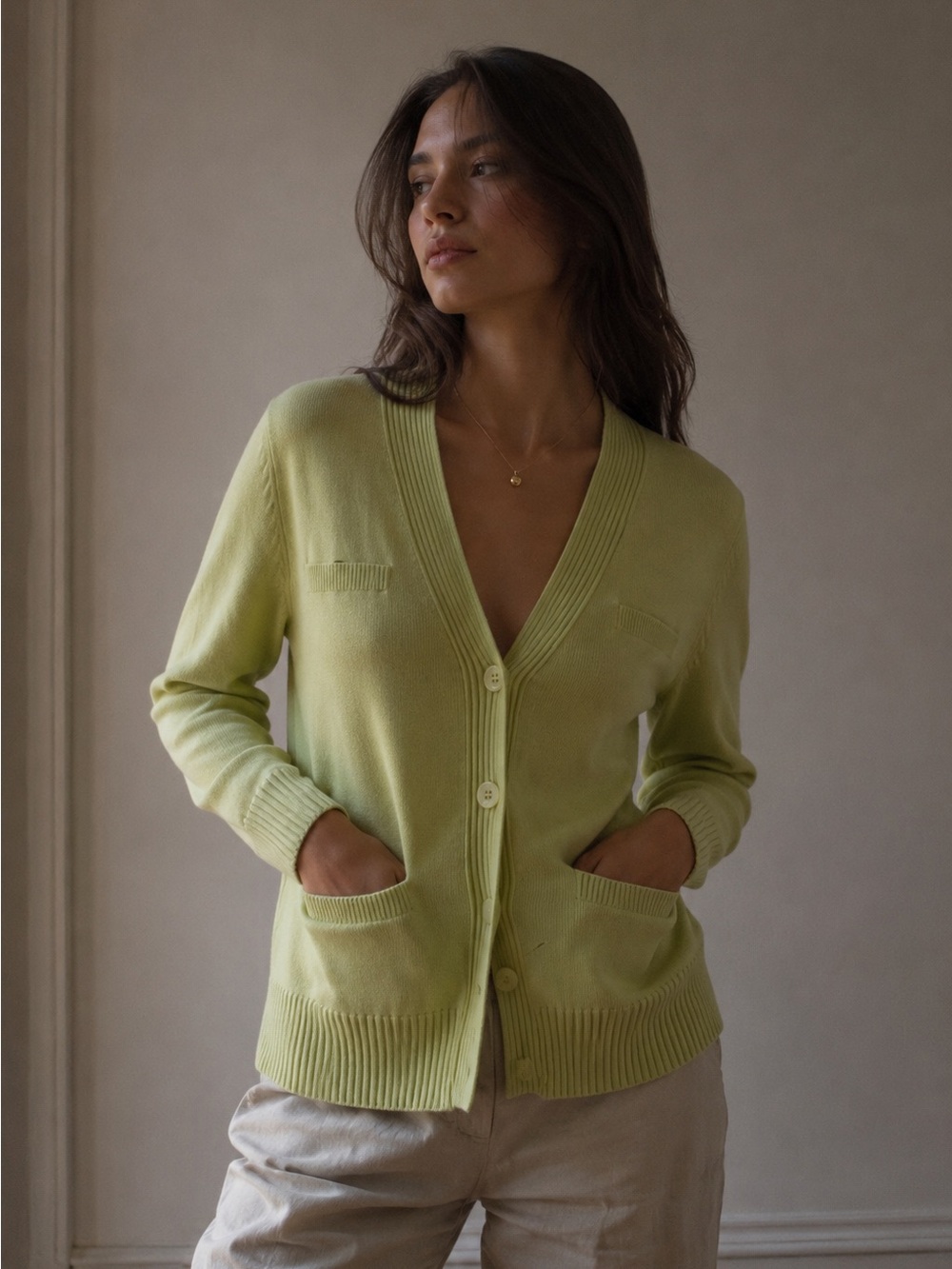Vintage 90’s Pendleton Light Chartreuse Cotton Knit Button Down Cardigan Sweater